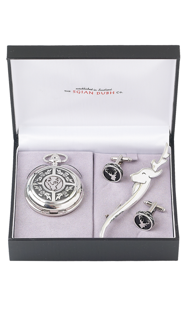 Stag Head 3 Piece Mechanical Pocket Watch Gift Set