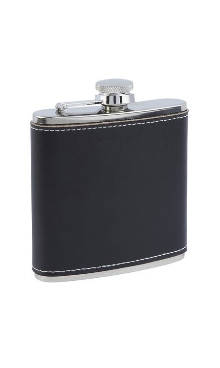 6oz Black Leather Stainless Steel Flask