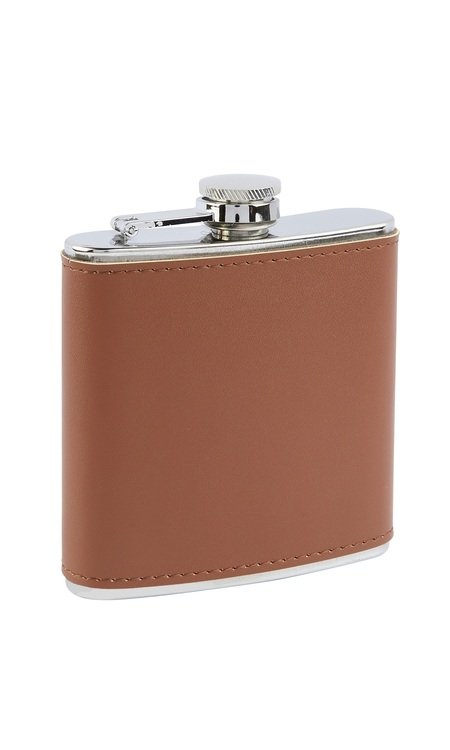 Fiaschetta Personalizzata 170ml Acciaio Inox Con Custodia Pelle Sintetica Marrone | Incidi Nome O Data | Regalo Originale Uomo