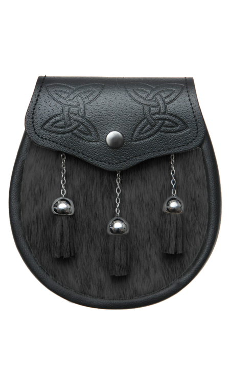 Celtic Black Bovine & Black Leather Sporran