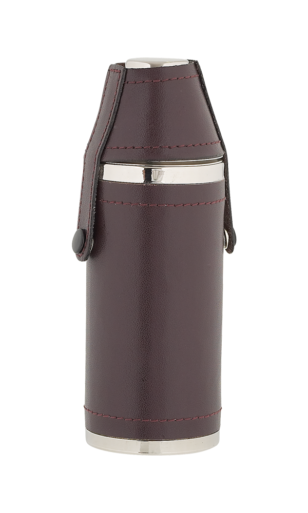 8oz Burgundy Leather Sportsman Flask With Cups Thumbnail