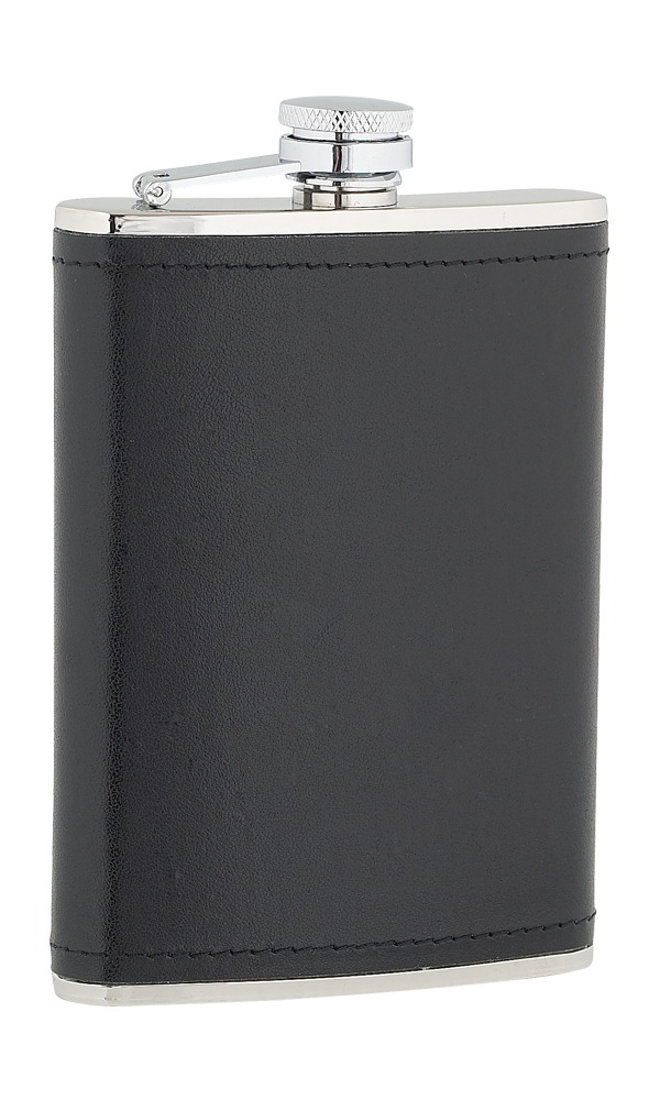 8oz Black Leather Stainless Steel Flask Thumbnail
