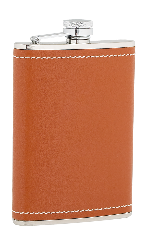 8oz Tan Leather Stainless Steel Flask Thumbnail