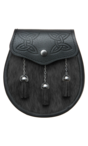 Celtic Black Bovine & Black Leather Sporran Thumbnail