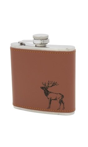 6oz Stag Tan Leather Stainless Steel Flask