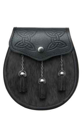 Celtic Black Bovine & Black Leather Sporran
