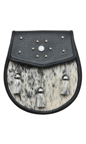 Celtic Bovine & Black Leather Studded Sporran