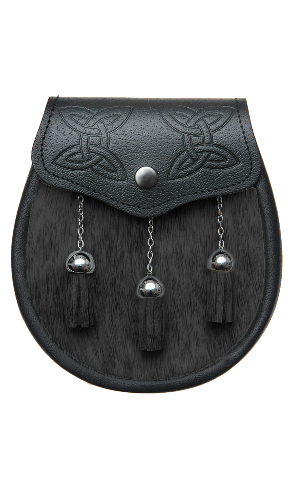 Celtic Black Bovine & Black Leather Sporran | The Sgian Dubh Company